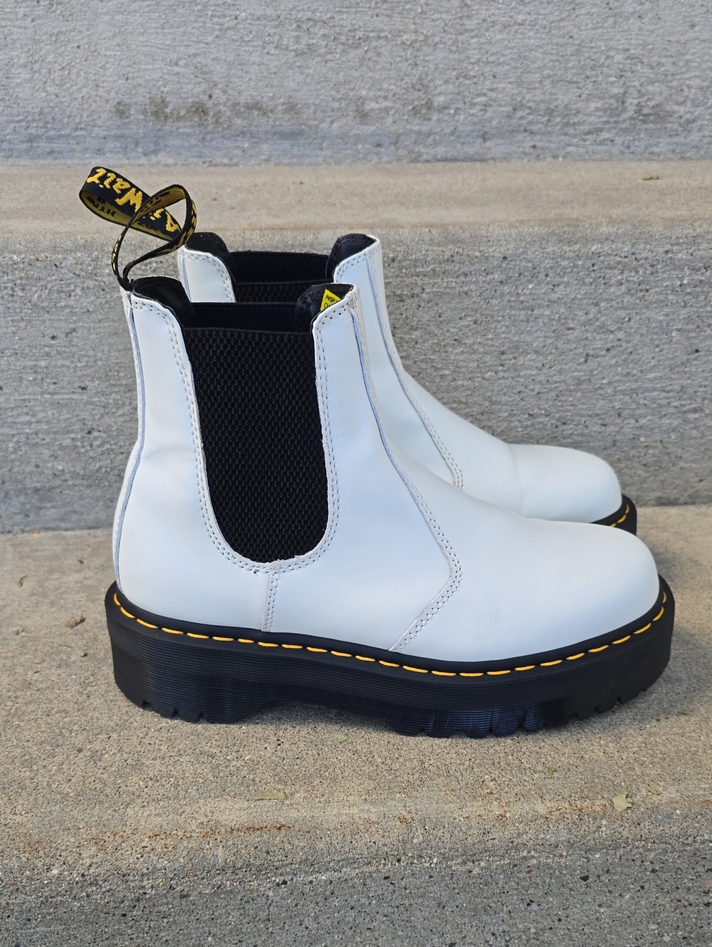 Dr. Martens White Leather Chelsea Platform Boots - Size US 8M